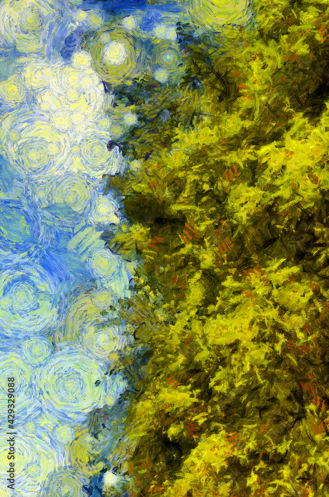 Tree leaves in the sky background Illustrations creates an impressionist style of painting.