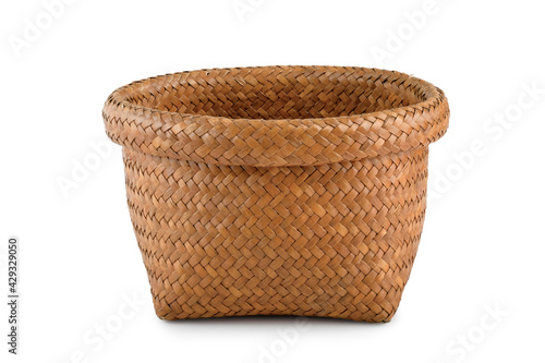 Small bamboo basket isolated on white, clipping path.
