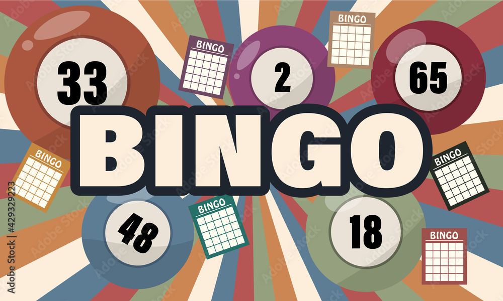 Bingo lotto game balls and lottery cards with lucky numbers vector, vintage design	
