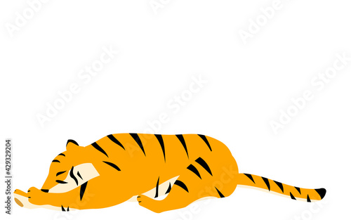 シンプルな虎のポーズイラスト、横になって眠っているところ