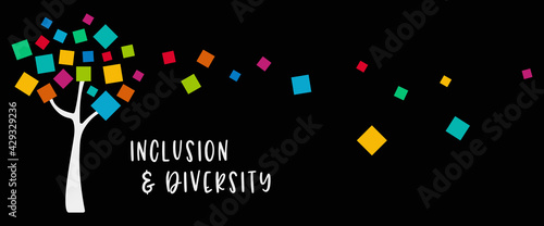 Inclusion and diversity infographic tree vector set, multi color leaves represent inclusion and diversity social