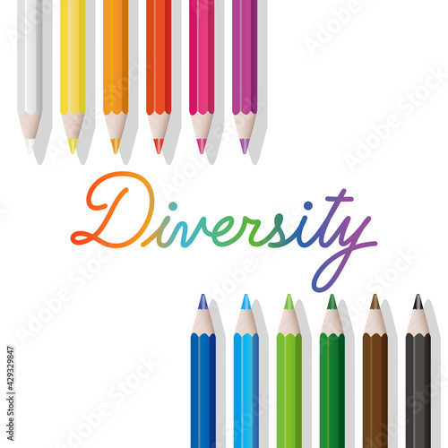 Colored pencils and Cursive text. Diversity concept design vector illustration.