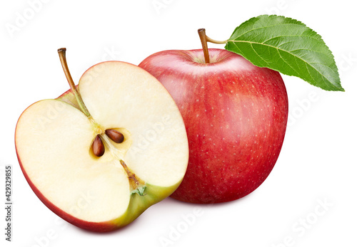 Apple fruits and apple half. Isolated on a white background