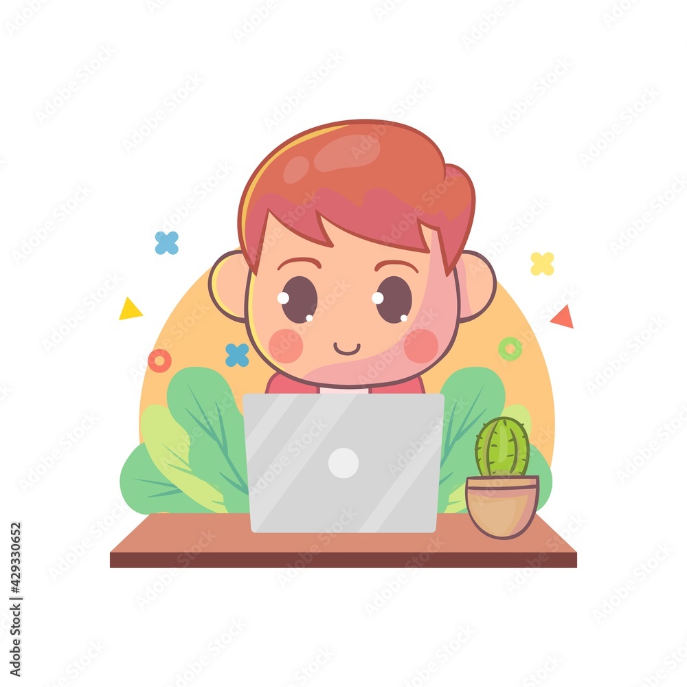 Happy boy working on laptop cartoon Premium Vector
Happy boy working on laptop cartoon Premium Vector