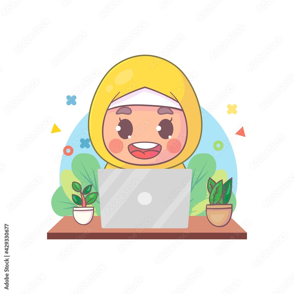 Happy girl working on laptop cartoon Premium Vector
Happy girl working on laptop cartoon Premium Vector