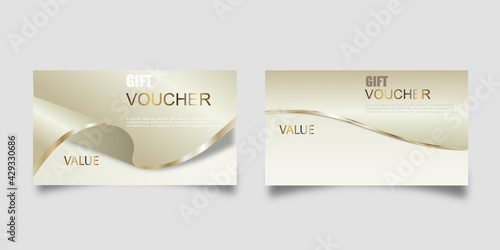 Vector set of luxury gift vouchers with ribbons and gift box. Elegant template for a festive gift card, coupon and certificate. Discount Coupon Template Vector Illustration EPS10