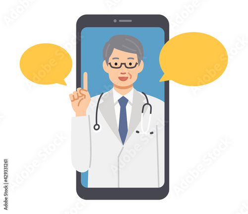 オンライン診療する医師とスマホ