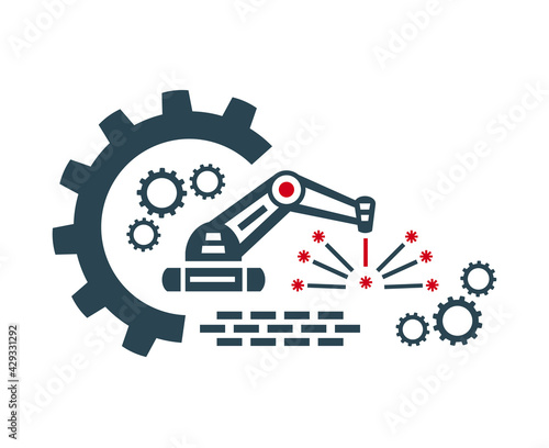 Vector icon, factory logo, production, industrial and factory production. Industrial facility.