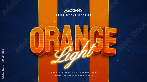 Orange Light Text Style with Glowing Neon and Embossed Effects. Editable Text Style Effect