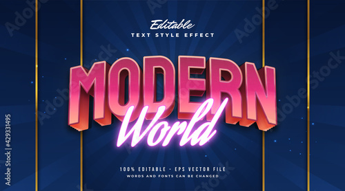 Colorful Modern World Text Style with Embossed and Neon Effect. Editable Text Style Effect