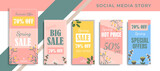 Set 5 of Social Media Networks Stories Spring sale Banner Background, Mobile App, Poster, Flyer, Coupon,Smartphone Advertisement  Template Story,Liquid Abstract Modern. editable template eps 10 vector
