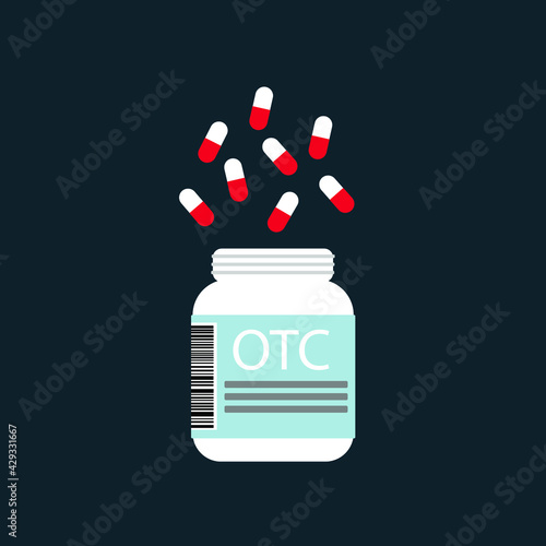 bottle with OTC Over The Counter drugs - vector illustration