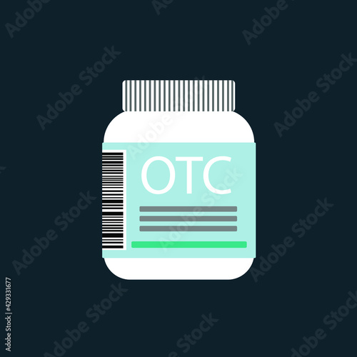 bottle with OTC Over The Counter drugs - vector illustration