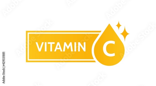 Vitamin C. label, icon, logo design. Medicine, healthcare, eco, organic, bio theme. Vector simple illustration Isolated