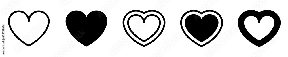 Conjunto de iconos de corazones negros de diferentes diseños Conjunto de iconos de corazones negros de diferentes diseños
