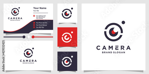 Camera logo with creative modern concept and business card design Premium Vector