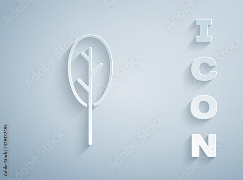 Paper cut Spinach icon isolated on grey background. Paper art style. Vector