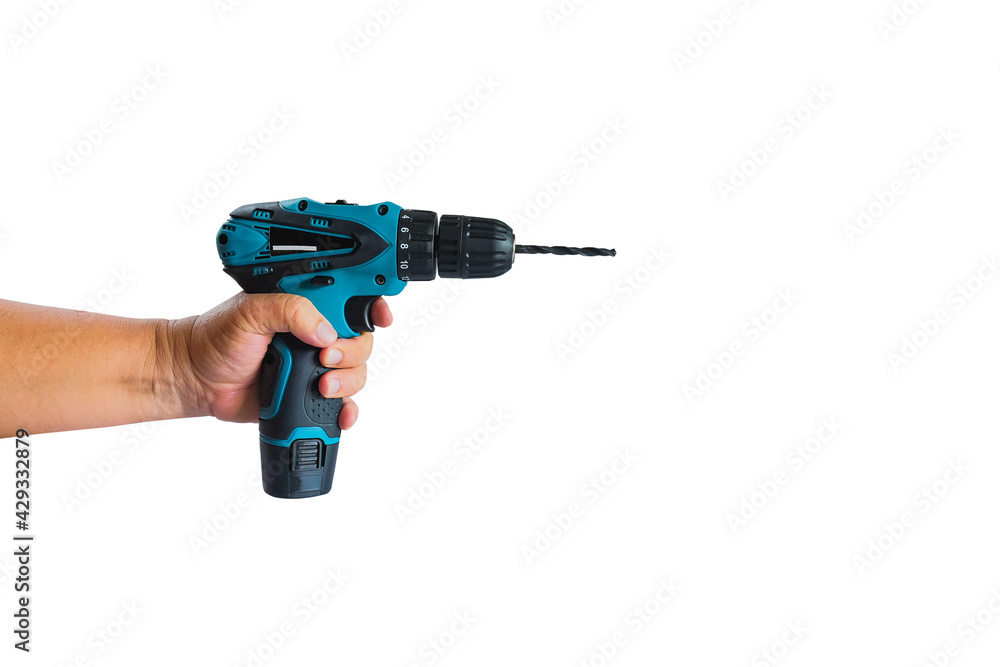 Hand hold a cordless drill for worker device tool.