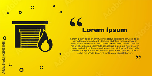 Black Fire in burning garage icon isolated on yellow background. Vector