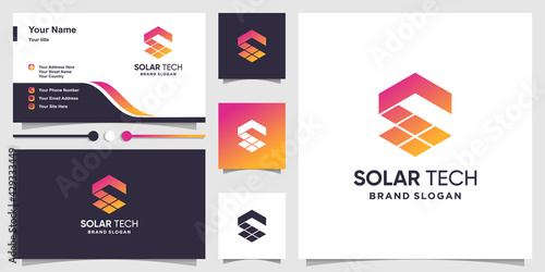 Solar tech logo template with creative concept Premium Vector