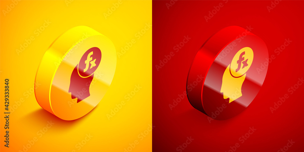 Isometric Function mathematical symbol icon isolated on orange and red background. Circle button. Vector Isometric Function mathematical symbol icon isolated on orange and red background. Circle button. Vector