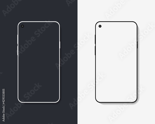 Blank Screen Smartphone Vector Illustration For Mockup. Frameless Mobile Phone Icon Images