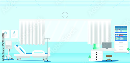 illustration of the interior of a hospital , medical office , Patient room , Intensive care unit in a hospital or clinic.