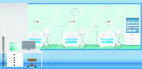 illustration of the interior of a hospital , medical office , Patient room , Intensive care unit in a hospital or clinic.