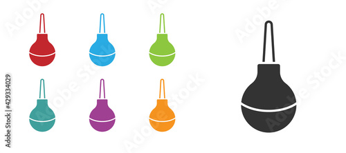 Black Enema icon isolated on white background. Enema with a plastic tip. Medical pear. Set icons colorful. Vector
