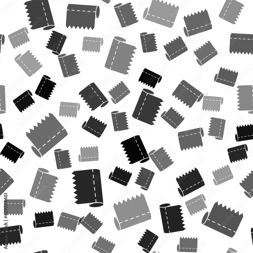 Black Textile fabric roll icon isolated seamless pattern on white background. Roll, mat, rug, cloth, carpet or paper roll icon. Vector Black Textile fabric roll icon isolated seamless pattern on white background. Roll, mat, rug, cloth, carpet or paper roll icon. Vector