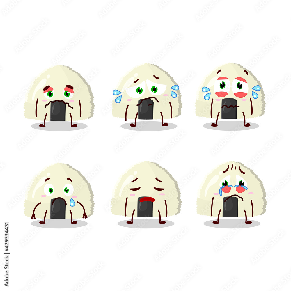 Fototapeta premium Onigiri cartoon in character with sad expression