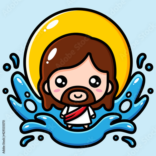 vector design of cute cartoon jesus standing on water