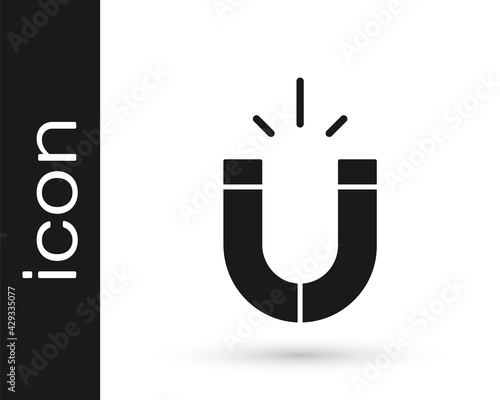 Black Magnet icon isolated on white background. Horseshoe magnet, magnetism, magnetize, attraction. Vector