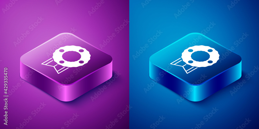 Isometric Memorial wreath icon isolated on blue and purple background. Funeral ceremony. Square button. Vector Isometric Memorial wreath icon isolated on blue and purple background. Funeral ceremony. Square button. Vector