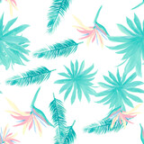 Indigo Pattern Textile. Azure Seamless Leaf. Blue Tropical Art. Navy Flower Palm. Cobalt Floral Plant. Wallpaper Botanical. Decoration Illustration.