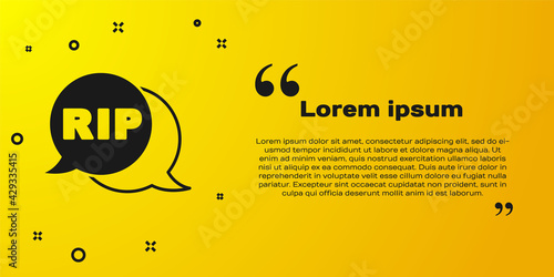 Black Speech bubble rip death icon isolated on yellow background. Vector