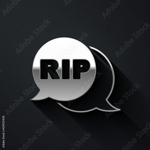 Silver Speech bubble rip death icon isolated on black background. Long shadow style. Vector