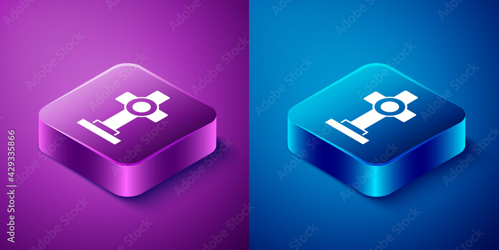 Isometric Grave with cross icon isolated on blue and purple background. Square button. Vector Isometric Grave with cross icon isolated on blue and purple background. Square button. Vector