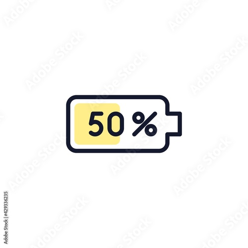 50 percent battery charge flat icon