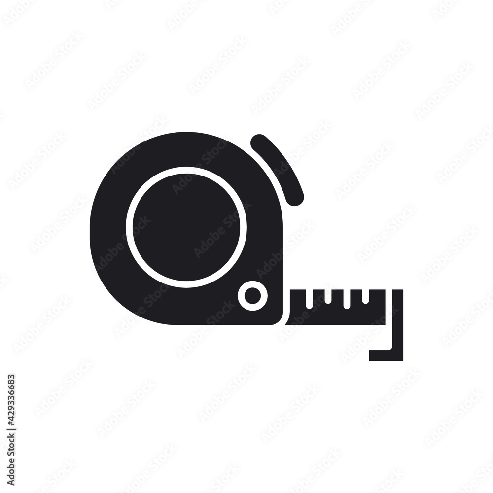 Measure tape glyph icon. Simple solid style. Meter, length, metric, size concept for app and web. Vector illustration isolated on white background. EPS 10. Measure tape glyph icon. Simple solid style. Meter, length, metric, size concept for app and web. Vector illustration isolated on white background. EPS 10.