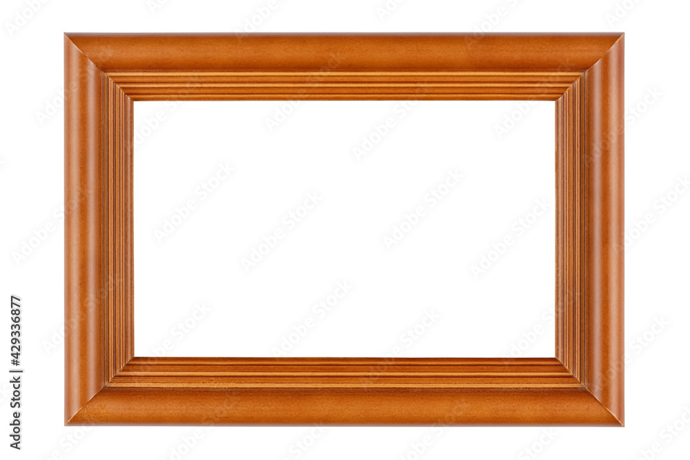 Empty varnished brown wooden photo frame isolated on white background Empty varnished brown wooden photo frame isolated on white background
