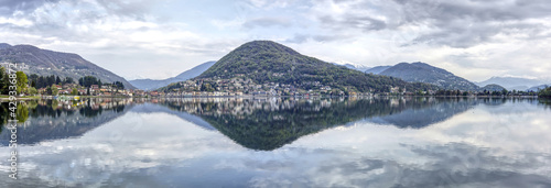 Panorama HDR image of Caslano and Ponte Tresa Switzerland photo