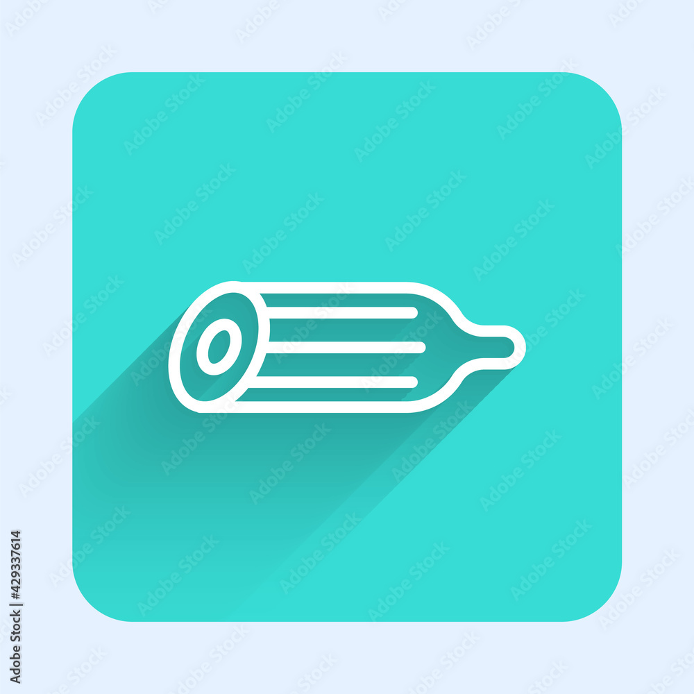 White line Fresh cucumber icon isolated with long shadow. Green square button. Vector White line Fresh cucumber icon isolated with long shadow. Green square button. Vector