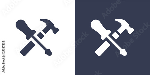 Tools screwdriver and hammer symbol. Repair and service icon vector