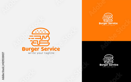 Burger Delivery Service Logo Vector Template Illustration, Express Delivery Concept. Burger Or Fast Food Service, Concept For Food Delivery Service.