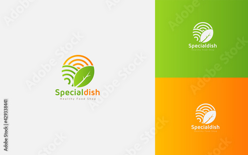 Special dish healthy fast food logo with noodles