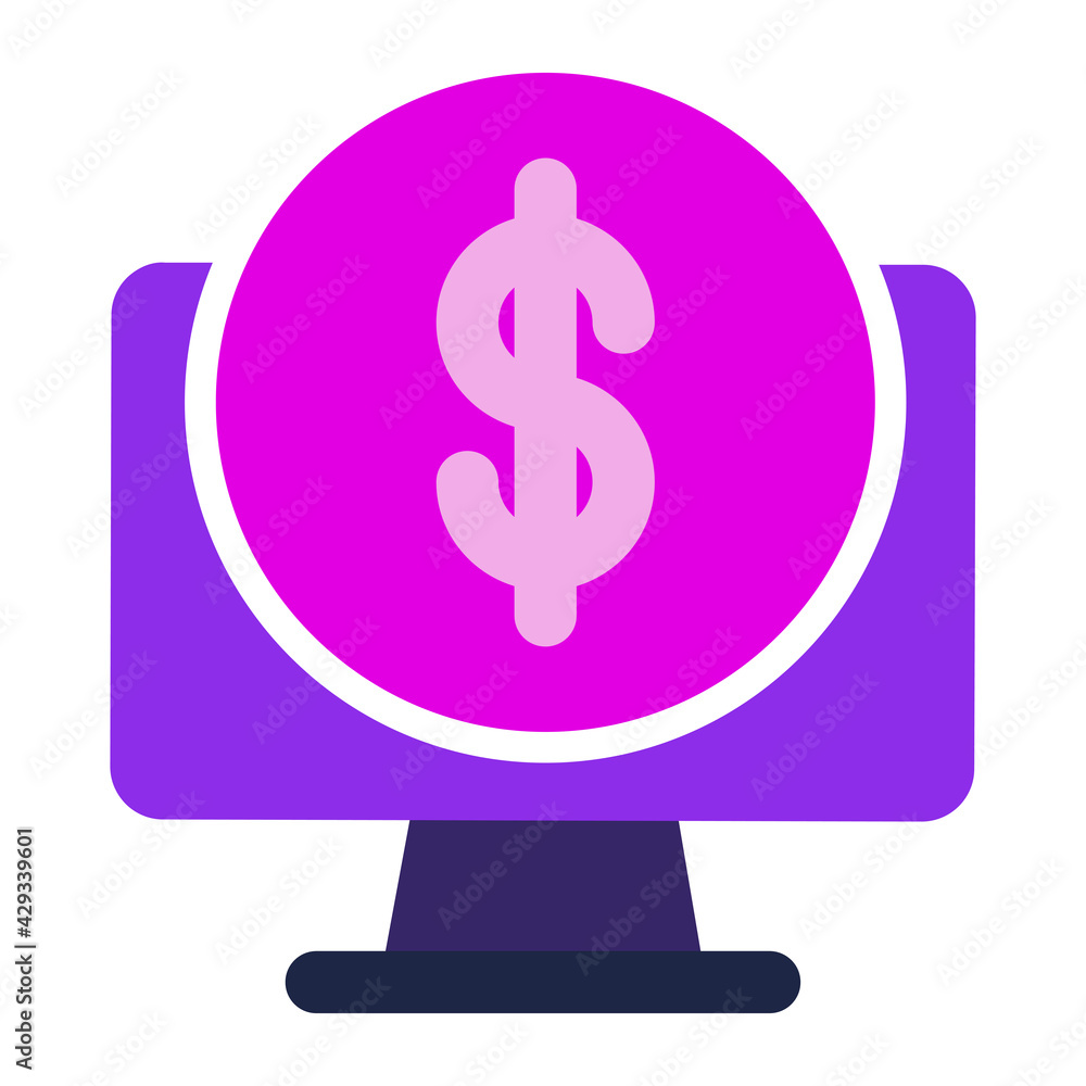 computer icon. computer with money. flat design vector icon.