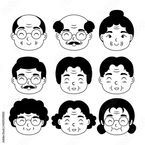 Old people cartoon avatars set. Cartoon illustration