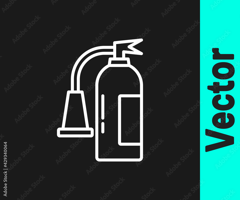 White line Fire extinguisher icon isolated on black background. Vector White line Fire extinguisher icon isolated on black background. Vector