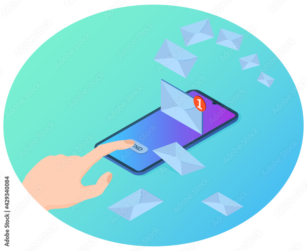 Mail online.Electronic messages digital letters.The concept of using modern electronic devices.3d image.Isometric vector illustration. Mail online.Electronic messages digital letters.The concept of using modern electronic devices.3d image.Isometric vector illustration.